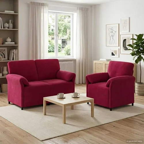 Set sofe 2 kom. Vinska crvena Baršun - boja crnog vina 1-sjedalo (70 cm), 2-sjedalo (120 cm) Cijena