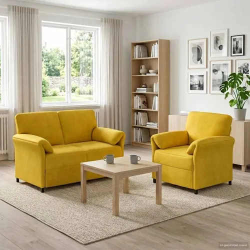 Set sofe 2 kom. Žuta Baršun - Žuta 1-sjedalo (70 cm), 2-sjedalo (120 cm) Cijena