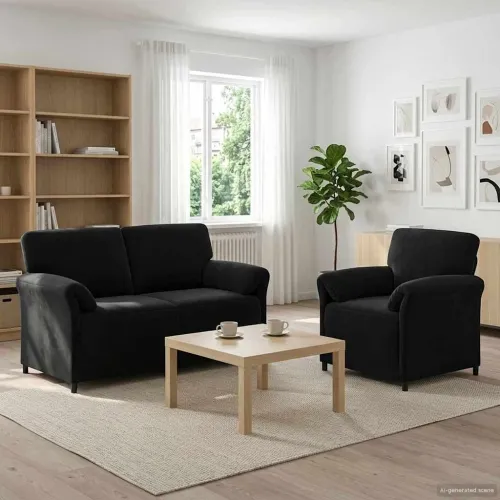 Set sofe 2 kom. Crna Baršun - Crna 1-Persona (70 cm), 2-Persona (140 cm) Cijena