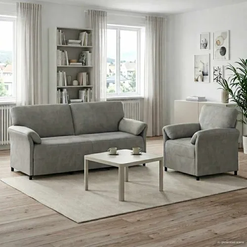 Set sofe 2 kom. Svjetlosiva Baršun - Svjetlosiva 1-sjedalo (70 cm), 3-sjedalo (180 cm) Cijena