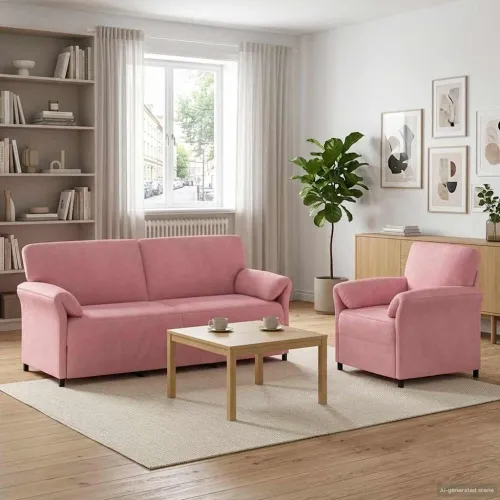 Set sofe 2 kom. Ružičasta Baršun - Ružičasta 1-sjedalo (70 cm), 3-sjedalo (180 cm) Cijena