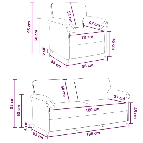 Set sofe 2 kom. Ljubičasta Baršun - Ljubičasta 1-sjedalo (70 cm), 3-sjedalo (180 cm) Cijena