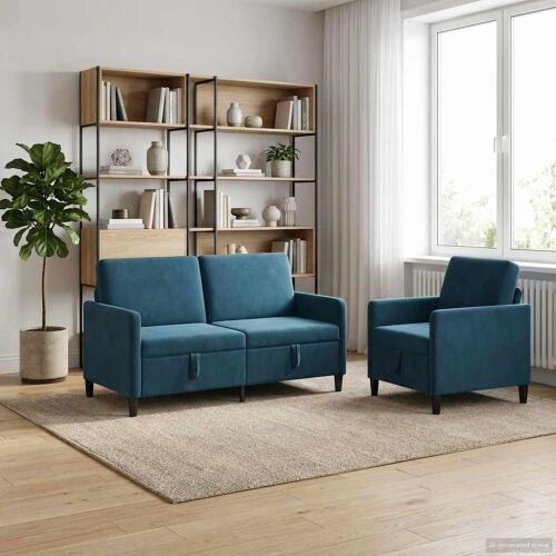Set sofe s pohranom 2 kom. Plava Poliester - Plava Jednostruka + Dvostruka (140 cm) Cijena