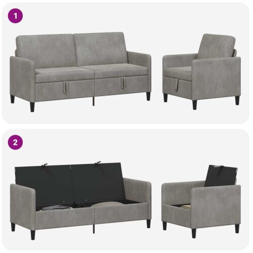 Set sofe s pohranom 2 kom. Svjetlosiva Poliester - Svjetlosiva Jednostruka + Trostruka (160 cm) Cijena