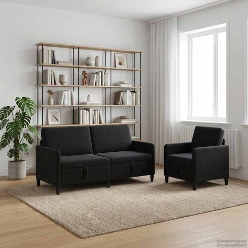 Set sofe s pohranom 2 kom. Crna Poliester - Crna Jednostruka + Trostruka (160 cm) Cijena