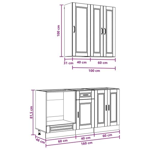 Kuhinjska jedinica PORTO 5 kom. Crna Konstruirano drvo - Crna 100 cm Cijena