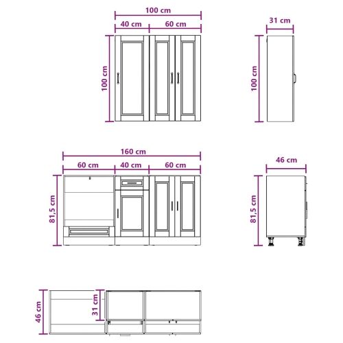 Kuhinjska jedinica PORTO 5 kom. Crna Konstruirano drvo - Crna 100 cm Cijena