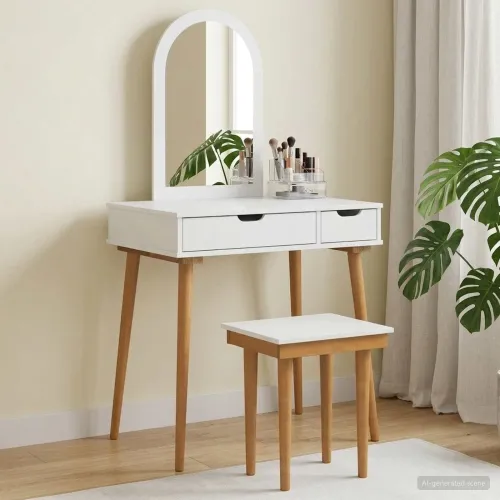 Set toaletnog stolića FAUSKE 3 kom. Bijela 76 x 50 x 143 cm - 76 cm 1x stol + 1x ogledalo s zakrivljenim okvirom + 1x stolić Cijena