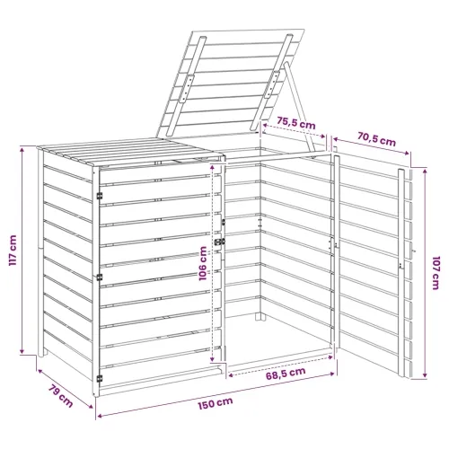Spremište za kante za otpad na kotačima za 2 spremnika 240 L - 150 x 79 x 117 cm Cijena