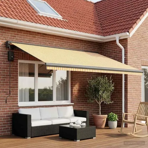 Zamjensko platno za tendu Žuta i bijela 450 × 300 cm Poliester - Žuta i bijela 450 × 300 cm Cijena