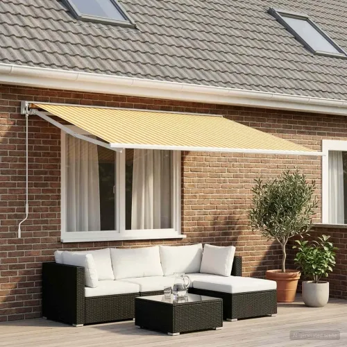 Zamjensko platno za tendu Žuta i bijela 450 × 350 cm Poliester - Žuta i bijela 450 × 350 cm Cijena