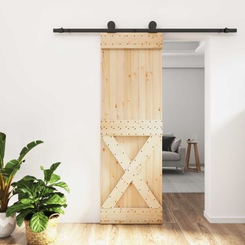 Klizna vrata Prirodna i crna 70 x 210 cm Čvrsta borovina Cijena