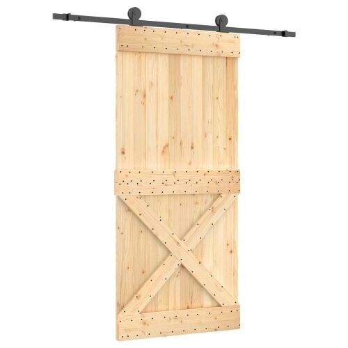 Klizna vrata Prirodna i crna 95 x 210 cm Čvrsta borovina Cijena