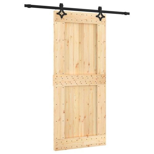 Klizna vrata Prirodna i crna 90 x 210 cm Čvrsta borovina Cijena