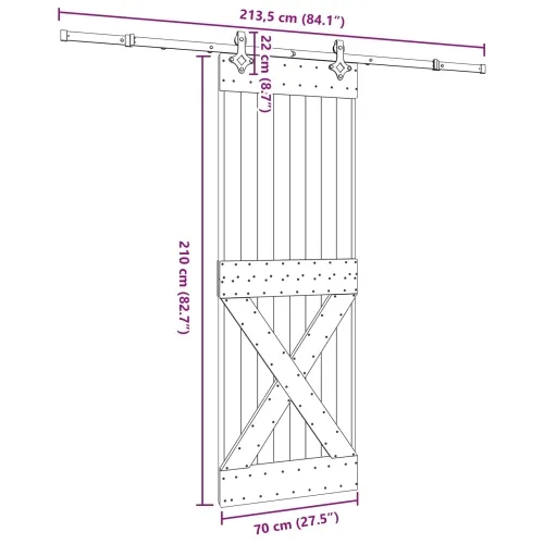 Klizna vrata NARVIK Prirodna i crna 70 x 210 cm (213,5 cm) - 70 x 210 cm (213,5 cm) križni dizajn Cijena