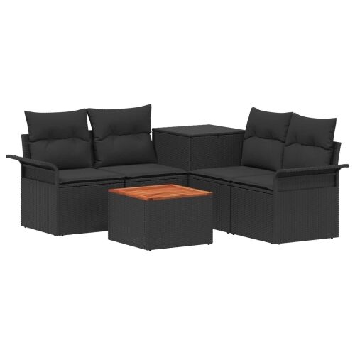Set sofe 6 kom. 4-Broj sjedala Crna Poli Rattan i čelik - Crna boja drva bez vodootporne torbe Cijena