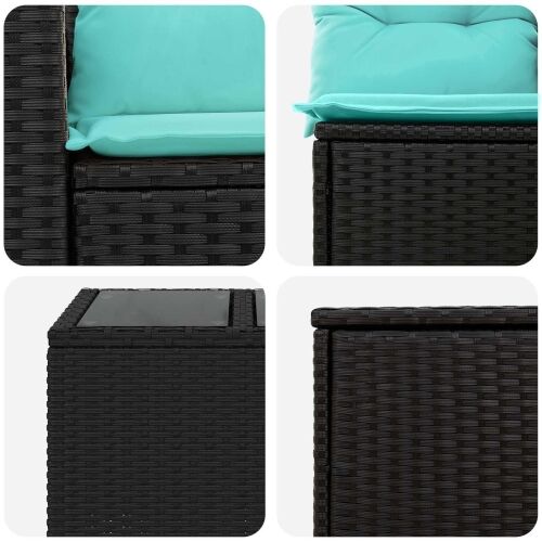 Set sofe 6 kom. Crna i Plava Poli Rattan i čelik - Crna i plava Stakl s vodootpornom torbom Cijena