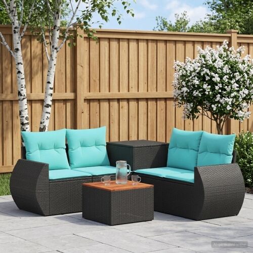 Set sofe 6 kom. Crna i Plava Poli Rattan i čelik - Crna i plava s kuferom i torbom Drvo bagrema Cijena