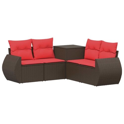 Set sofe 5 kom. Smeđa i crvena Poli Rattan i čelik - Smeđe-crvena bez spremišta Cijena