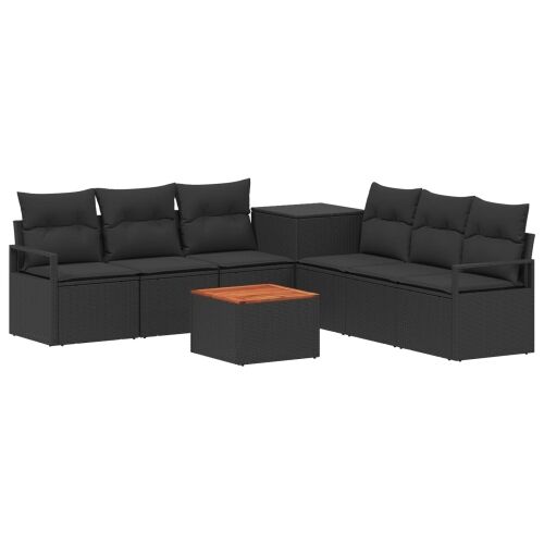 Set sofe 8 kom. Crna Poli Rattan i čelik - Crna boja drva Cijena