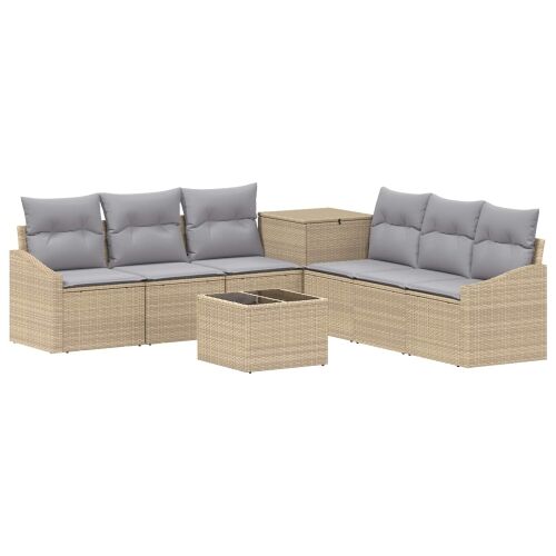 Set sofe 8 kom. Bež i svijetlo siva Poli Rattan i čelik - bež i svjetlosiva Stakl Cijena