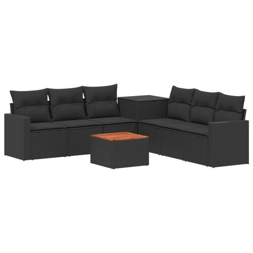 Set sofe 8 kom. Crna Poli Rattan i čelik - Crna boja drva Cijena
