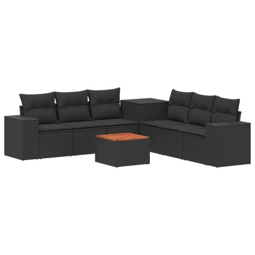 Set sofe 8 kom. Crna Poli Rattan i čelik - Crna boja drva Cijena
