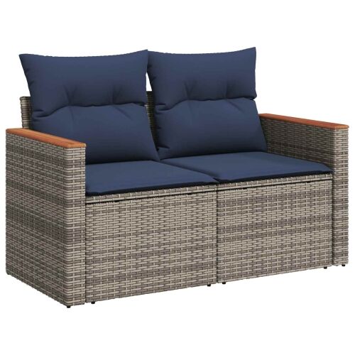 Set sofe 7 kom. Siva i tamnoplava Poli Rattan i čelik - siva i modra Cijena