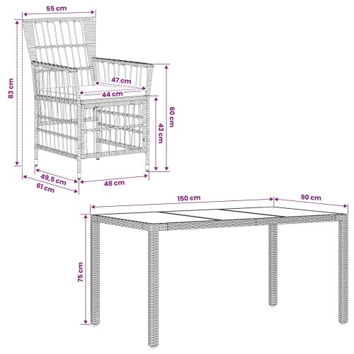 Vanjski blagovaonski stol i stolice 5 kom. Crna poliratan - Crna 150 x 90 x 75 cm 4 Cijena