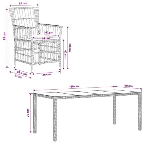 Vanjski blagovaonski stol i stolice 7 kom. Siva poliratan - Siva 190 x 90 x 75 cm 6 Cijena
