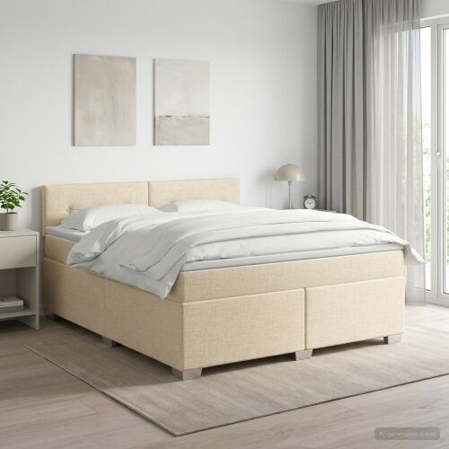 Boxspring krevet s madracem Krem 140 x 190 cm Tkanina - Krem 140 x 190 cm Prošiveno gumbima Cijena