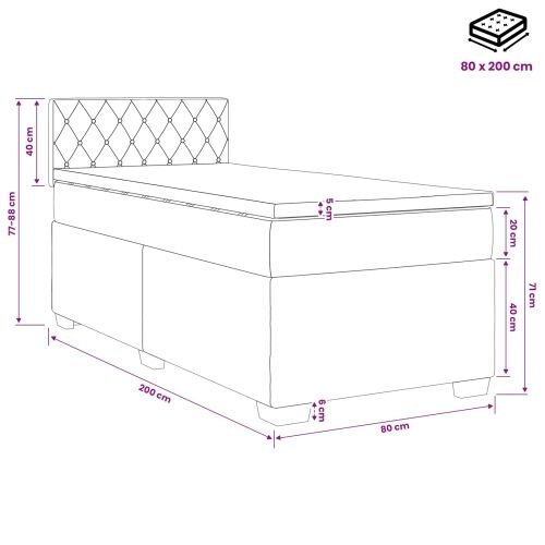 Boxspring krevet s madracem Tamnosiva 80 x 200 cm Baršun - Tamnosiva 80 x 200 cm Kristal s dugmadima Cijena