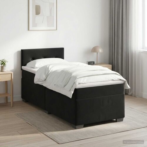 Boxspring krevet s madracem Crna 80 x 200 cm Baršun - Crna 80 x 200 cm Prošiveno gumbima Cijena