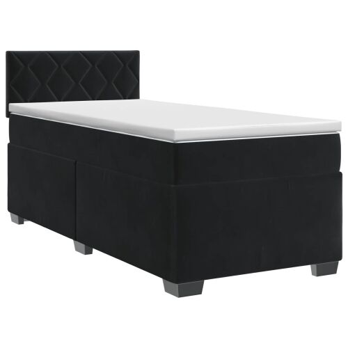 Boxspring krevet s madracem Crna 90 x 200 cm Baršun - Crna 90 x 200 cm Dizajn s rombovima Cijena