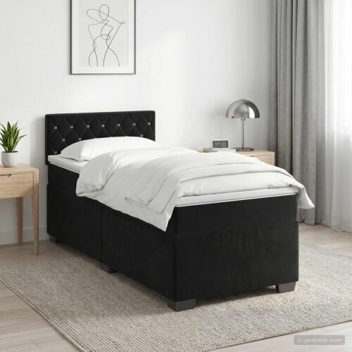 Boxspring krevet s madracem Crna 100 x 200 cm Baršun - Crna 100 x 200 cm Kristal s dugmadima Cijena