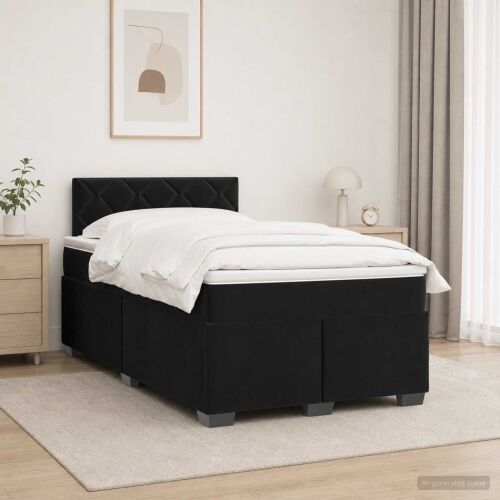 Boxspring krevet s madracem Crna 120 x 190 cm Baršun - Crna 120 x 190 cm Dizajn s rombovima Cijena
