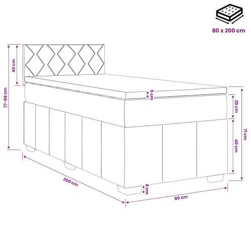 Boxspring krevet s madracem Tamnosiva 80 x 200 cm Tkanina - Tamnosiva 80 x 200 cm Dizajn s rombovima Cijena