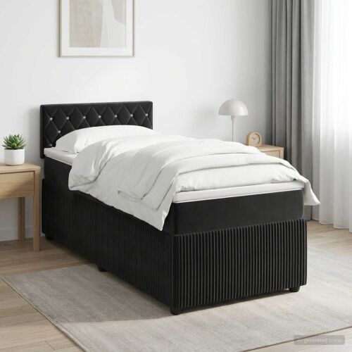 Boxspring krevet s madracem Crna 90 x 200 cm Baršun - Crna 90 x 200 cm Kristal s dugmadima Cijena