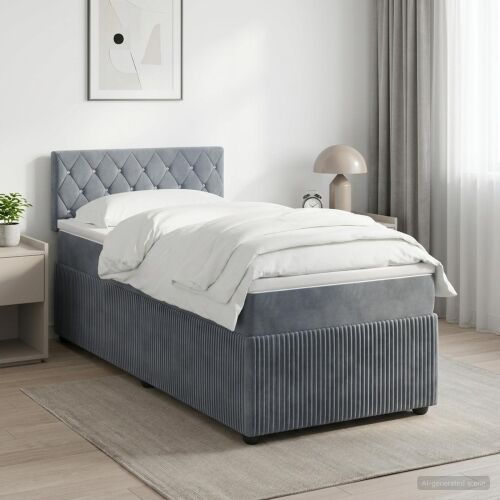 Boxspring krevet s madracem Tamnosiva 100 x 200 cm Baršun - Tamnosiva 100 x 200 cm Kristal s dugmadima Cijena