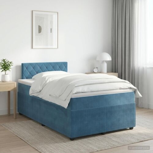 Boxspring krevet s madracem Plava 120 x 190 cm Baršun - Plava 120 x 190 cm Kristal s dugmadima Cijena