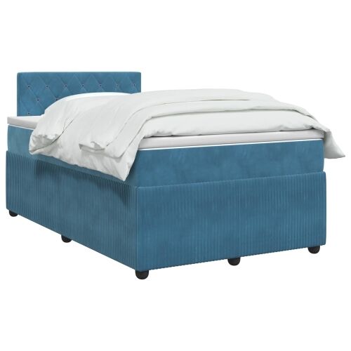 Boxspring krevet s madracem Plava 120 x 190 cm Baršun - Plava 120 x 190 cm Kristal s dugmadima Cijena