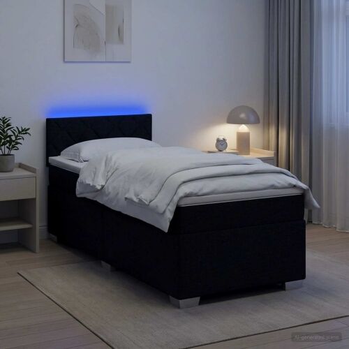 Krevet s box springom, madracem i LED-om Crna 90 x 200 cm - Crna 90 x 200 cm Dizajn s rombovima Cijena