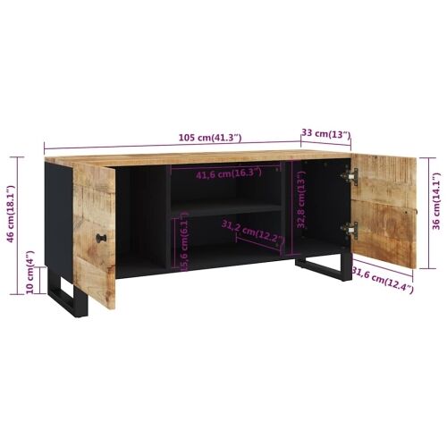 TV ormarić 105 x 33 x 46 cm od masivnog drva manga - 1 masivno drvo manga Masivno drvo manga Cijena