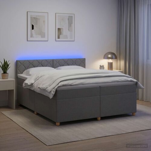 Boxspring krevet s madracem Svjetlosiva 200 x 200 cm Tkanina - Svjetlosiva 200 x 200 cm Dizajn s rombovima Cijena