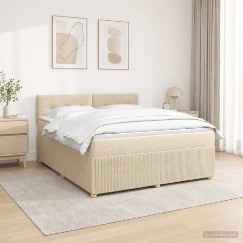 Boxspring krevet s madracem Krem 140 x 190 cm Tkanina - Krem 140 x 190 cm Prošiveno gumbima Cijena