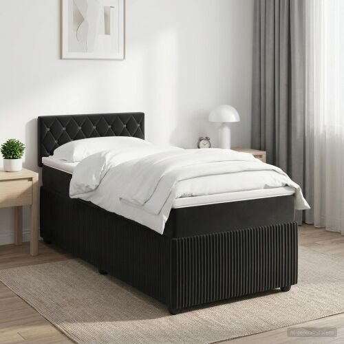 Boxspring krevet s madracem Crna 80 x 200 cm Baršun - Crna 80 x 200 cm Kristal s dugmadima Cijena