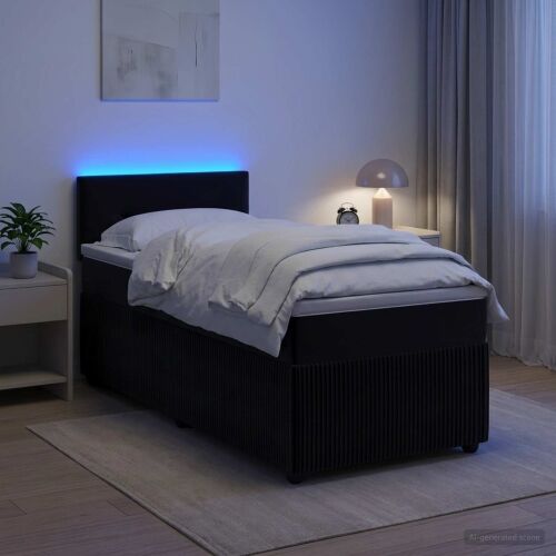 Boxspring krevet s madracem Crna 80 x 200 cm Baršun - Crna 80 x 200 cm Prošiveno gumbima Cijena