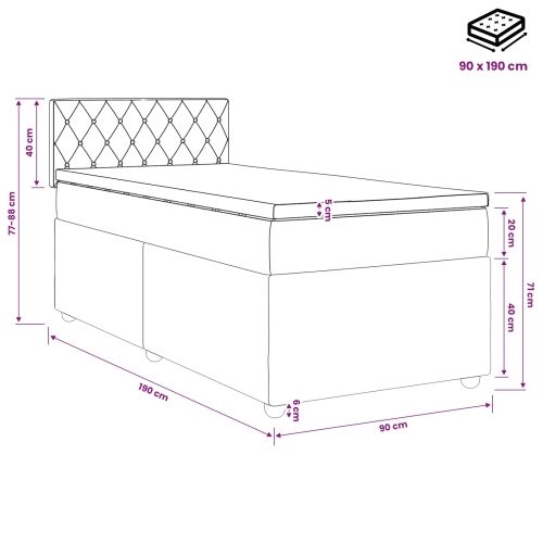 Boxspring krevet s madracem Crna 90 x 190 cm Baršun - Crna 90 x 190 cm Kristal s dugmadima Cijena