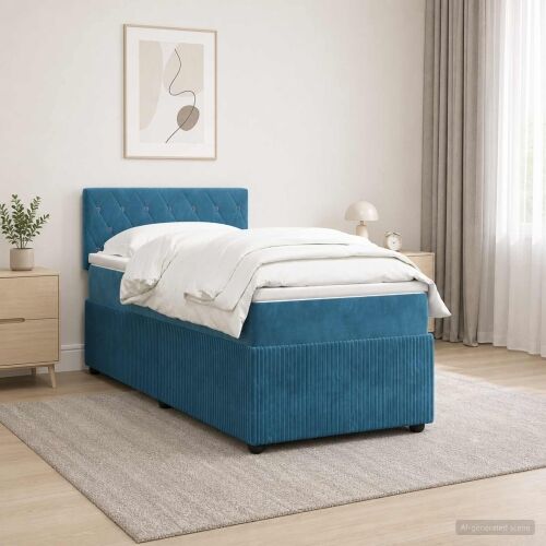 Boxspring krevet s madracem Plava 90 x 190 cm Baršun - Plava 90 x 190 cm Kristal s dugmadima Cijena