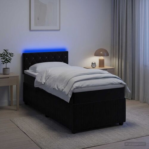 Boxspring krevet s madracem Crna 90 x 200 cm Baršun - Crna 90 x 200 cm Kristal s dugmadima Cijena